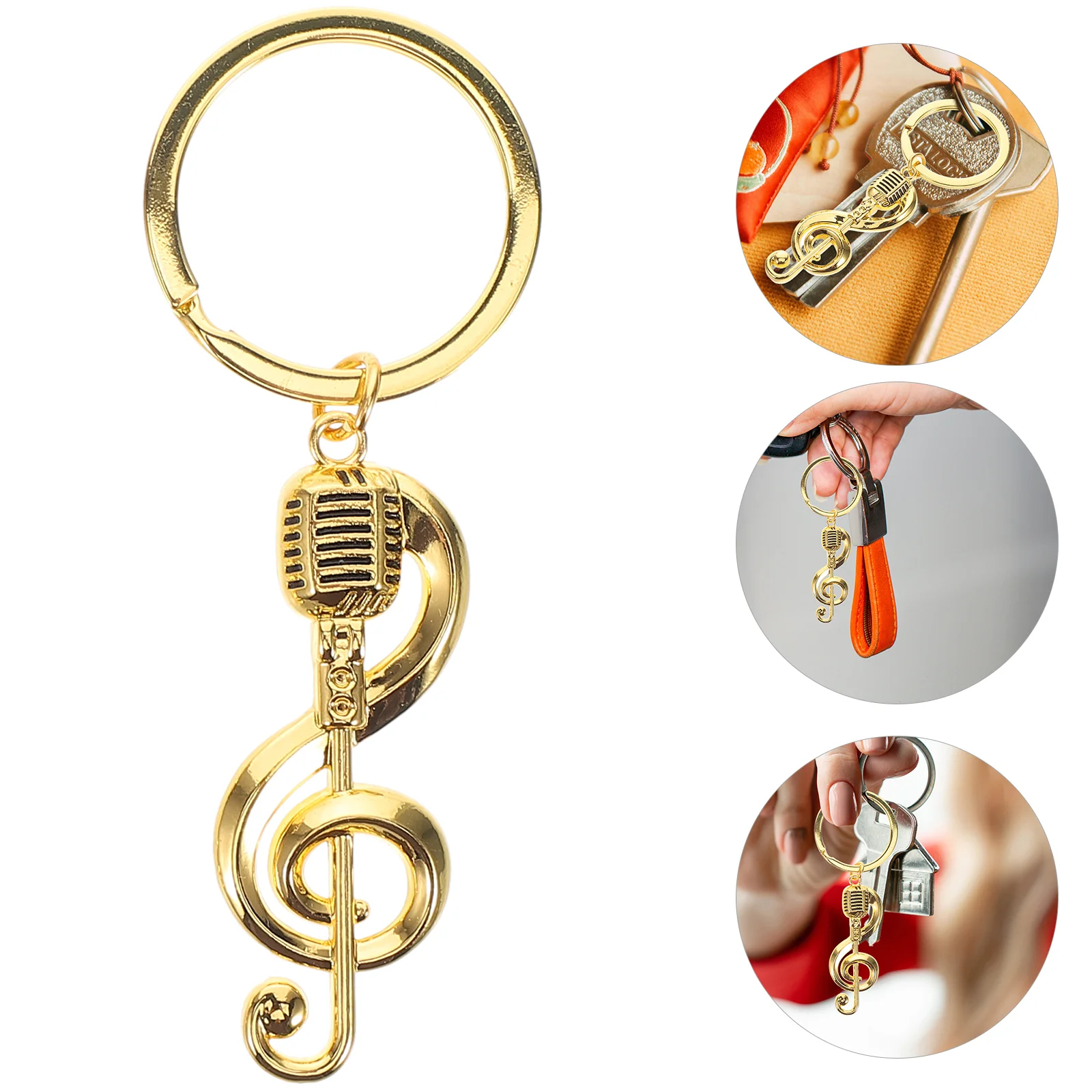 

2 Pcs Musical Note Keychain Alloy Pendant Microphone Charms Gifts Christmas Present For Friends Singers Music