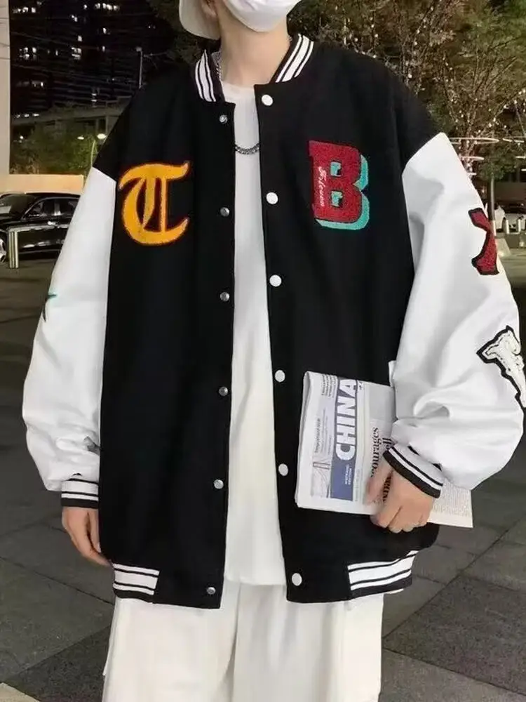 

Свободная бейсбольная куртка для мужчин, весна-осень, модная повседневная свободная посадка, студенческое подростковое длинное пальто из полиэфирного волокна