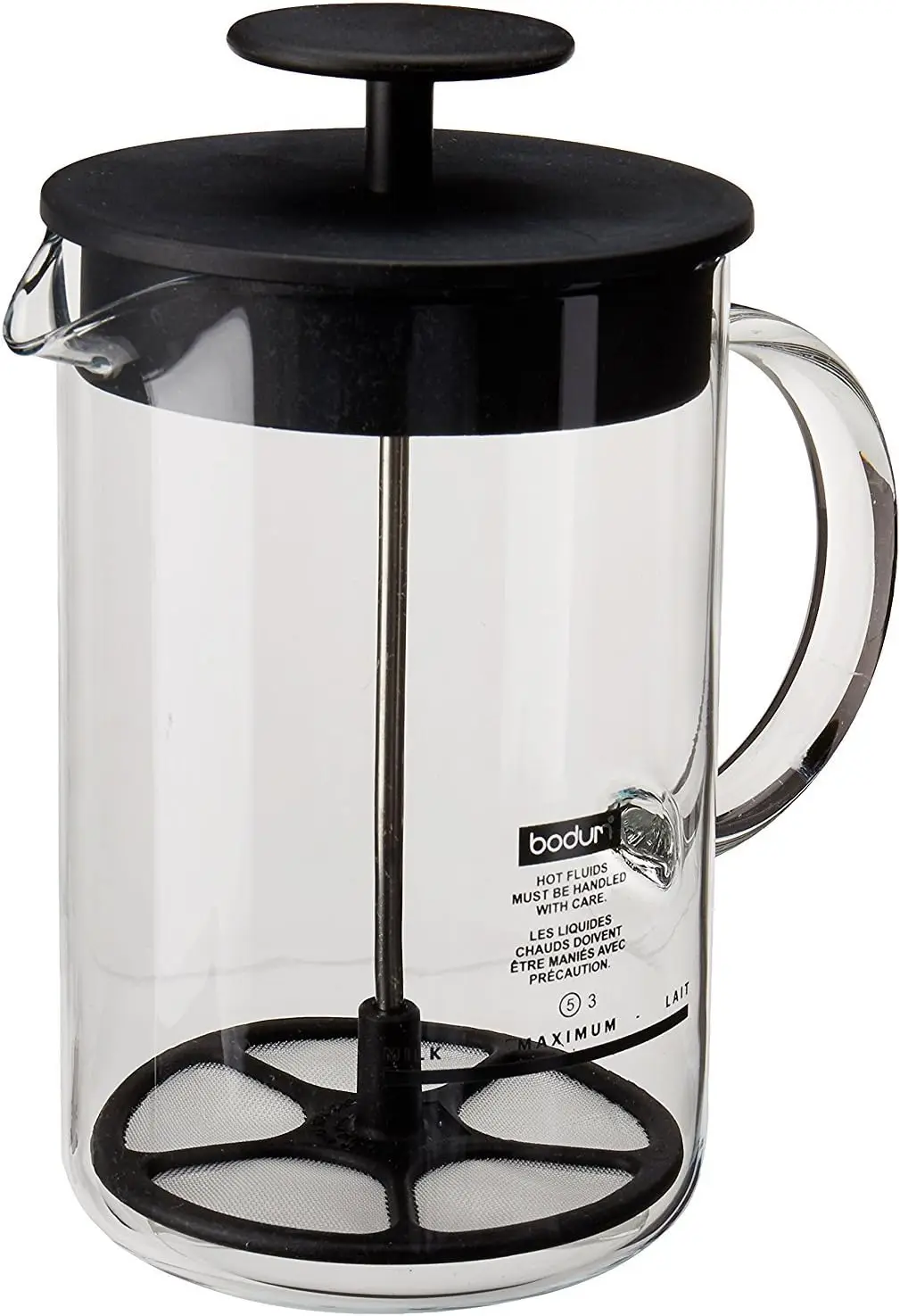 Manual Milk Frother, 8 oz, Black, Heat-Resistant Glass