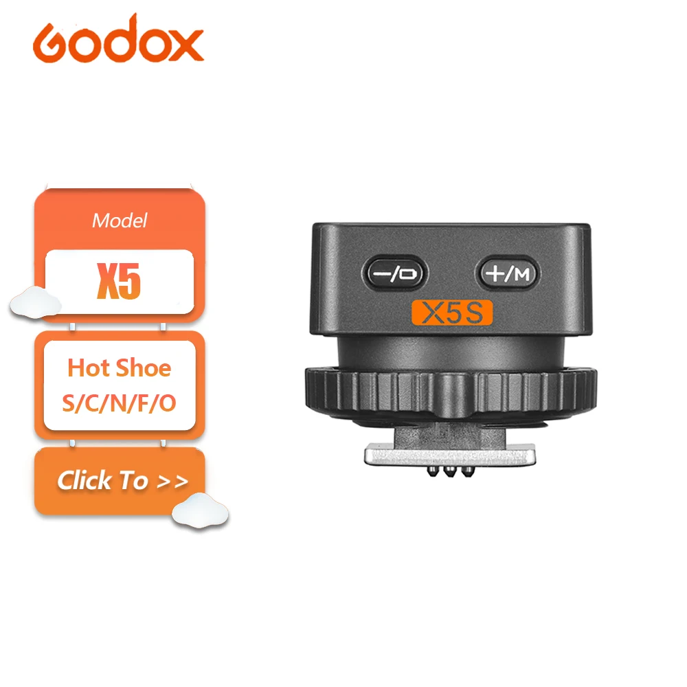 Godox X5 Wireless TTL Flash Trigger with Hot Shoe Mount for Godox X System Flash Canon Sony Nikon Fujifilm Olympus L Camera