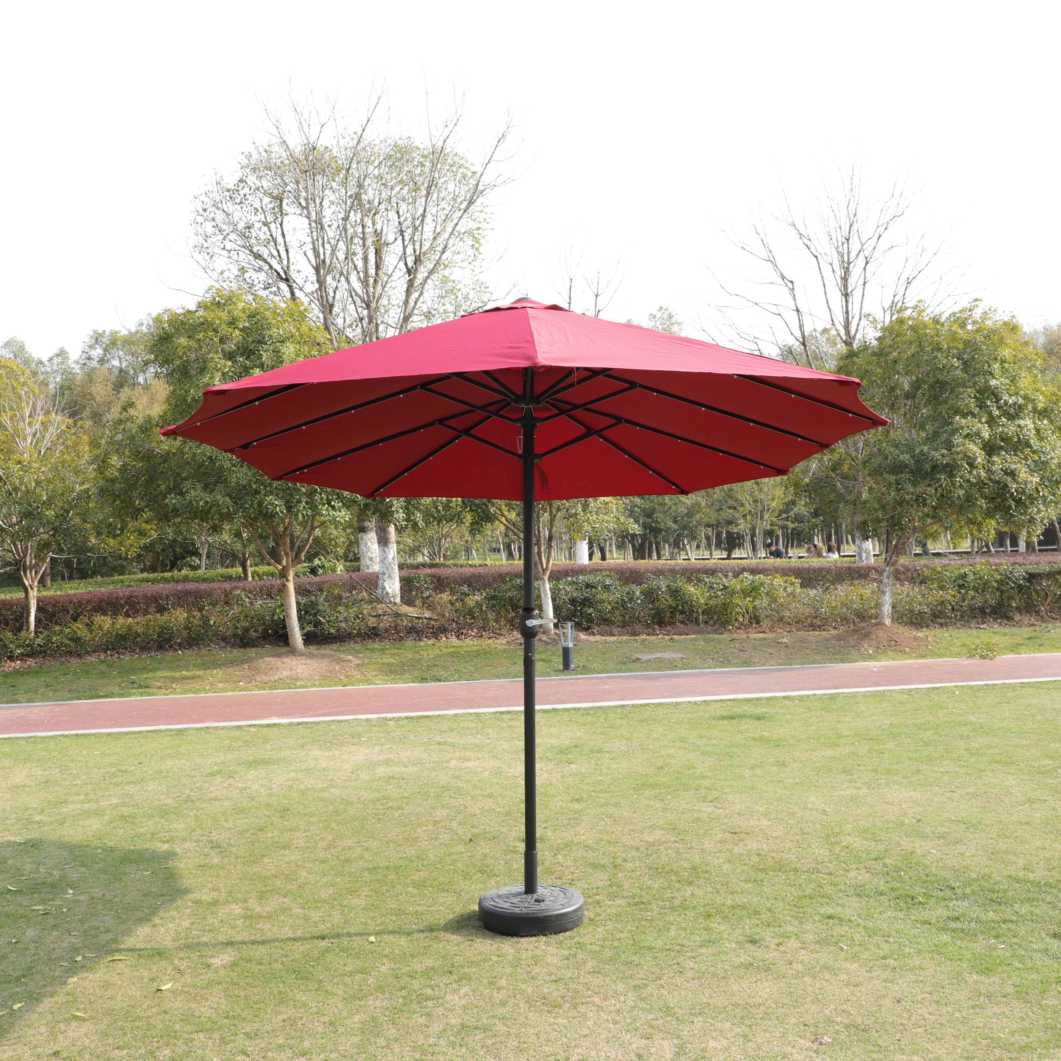 

！@15x9ft Large Double-Sided Rectangular Waterproof Iron Outdoor Patio Garden Beach Umbrella with Light and Steel Base