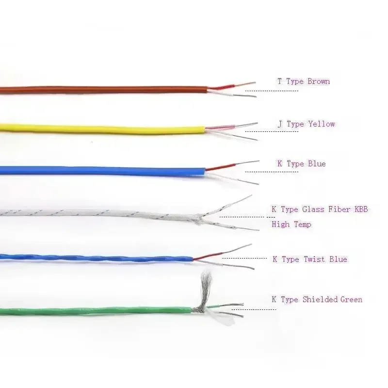 2m/5m/20m/100m 2-Cores K J T Type Thermocouple Wire PTFE Cable Stranded Compensation 0.3/0.5mm