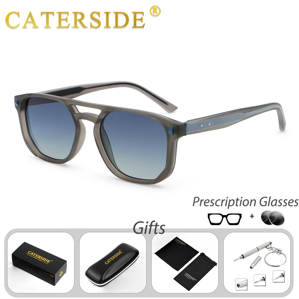 

CATERSIDE Retro Pilot Men Prescription Sunglasses Flat Top Double Bridges Design Prescrip1tion Sun Glasses Women Outdoor Glasses