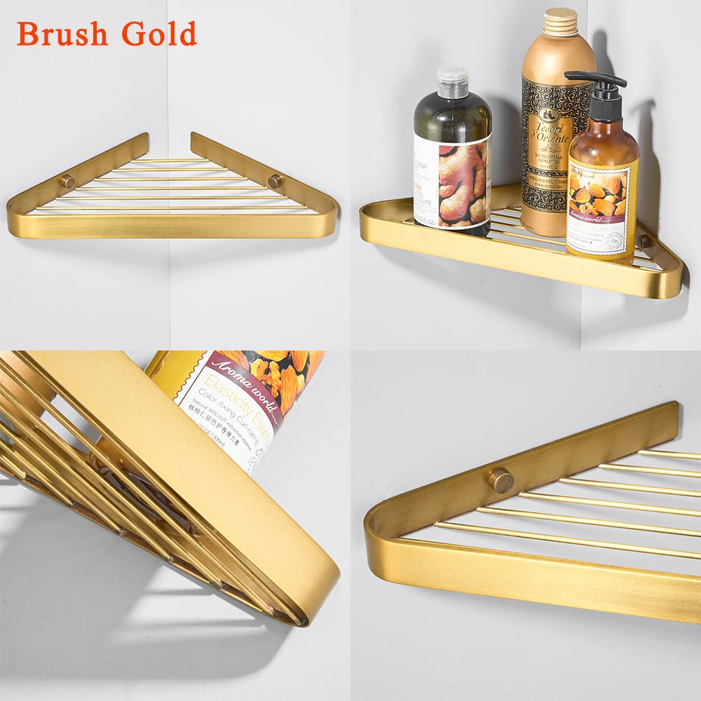 

BAKALA Brush gold Bathroom Shelf Brass Shower Rack Triangle basket Shelf Bath Shower Caddy Rack Holder Wall Mounted Corner shelf