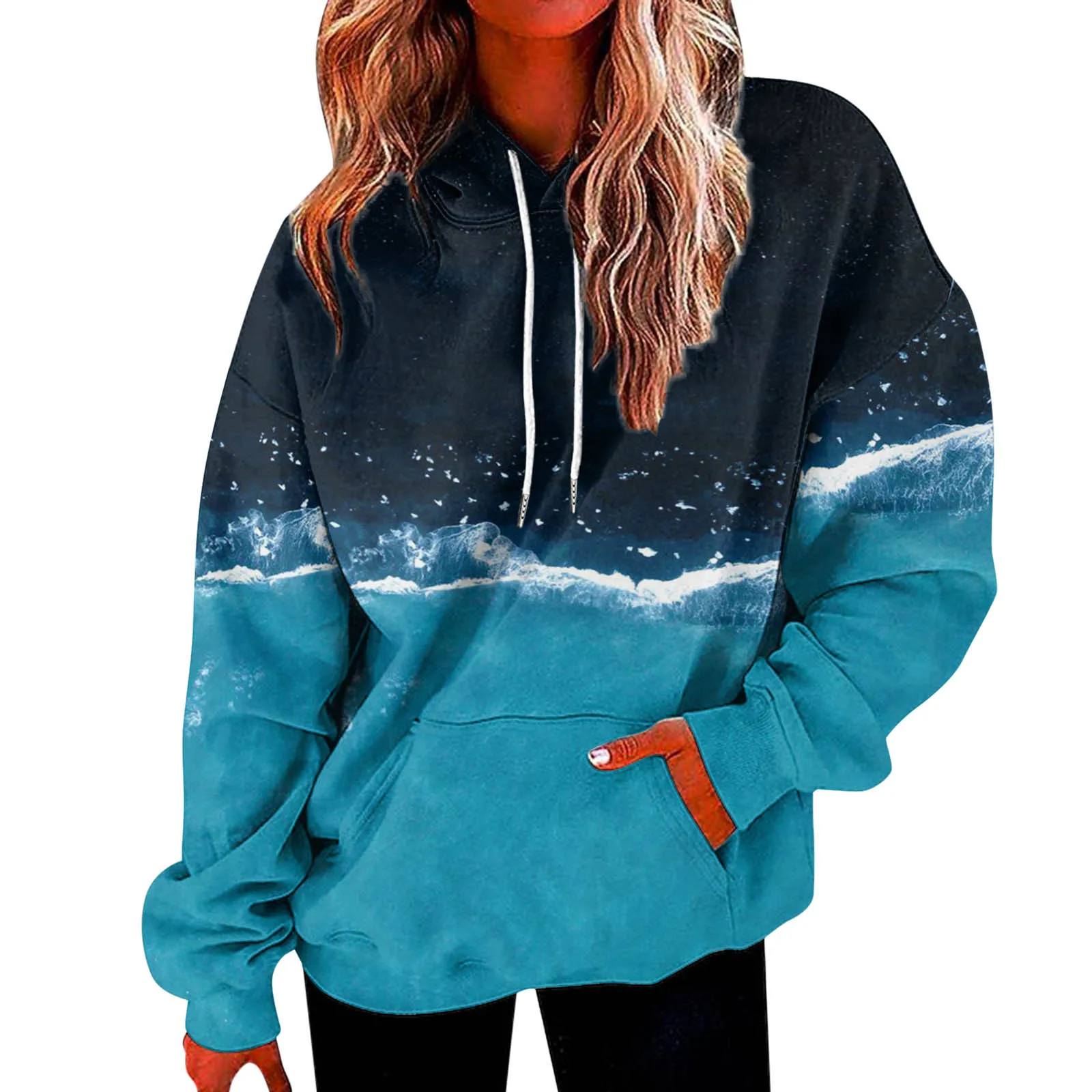 Women Patchwork Sweatshirts Color Block Hoodie With Pocket Long Sleeve Drawstring Tracksuit Oversize Pullover Sweatshirt свитшот