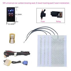 2 Seats 4 Pads Universal Carbon Fiber Car Heated Seat Heater 12V Pads 2 Dial 5 Level Switch Winter Warmer Seat Covers heating