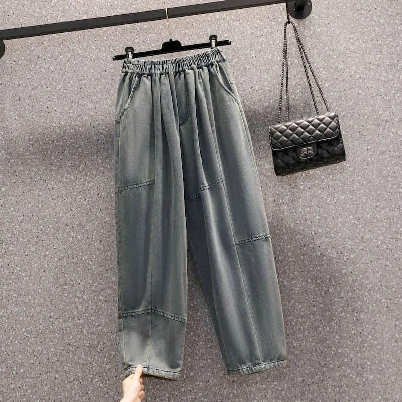 

Oversized Jeans Women Y2k Jeans Casual Loose Trousers Harem Pant Women Denim Vintage Clothes Baggy Pants Elastic Waist Jeans