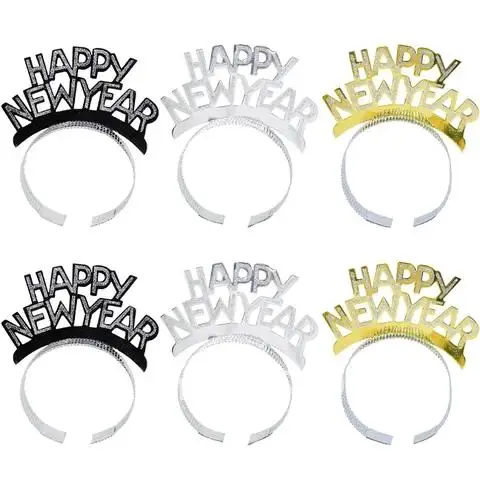 6 Pieces Sparkly New Year Headband 2022 Party Decorations Photo Props New Year's Eve Christmas Hair Hoop Accessories