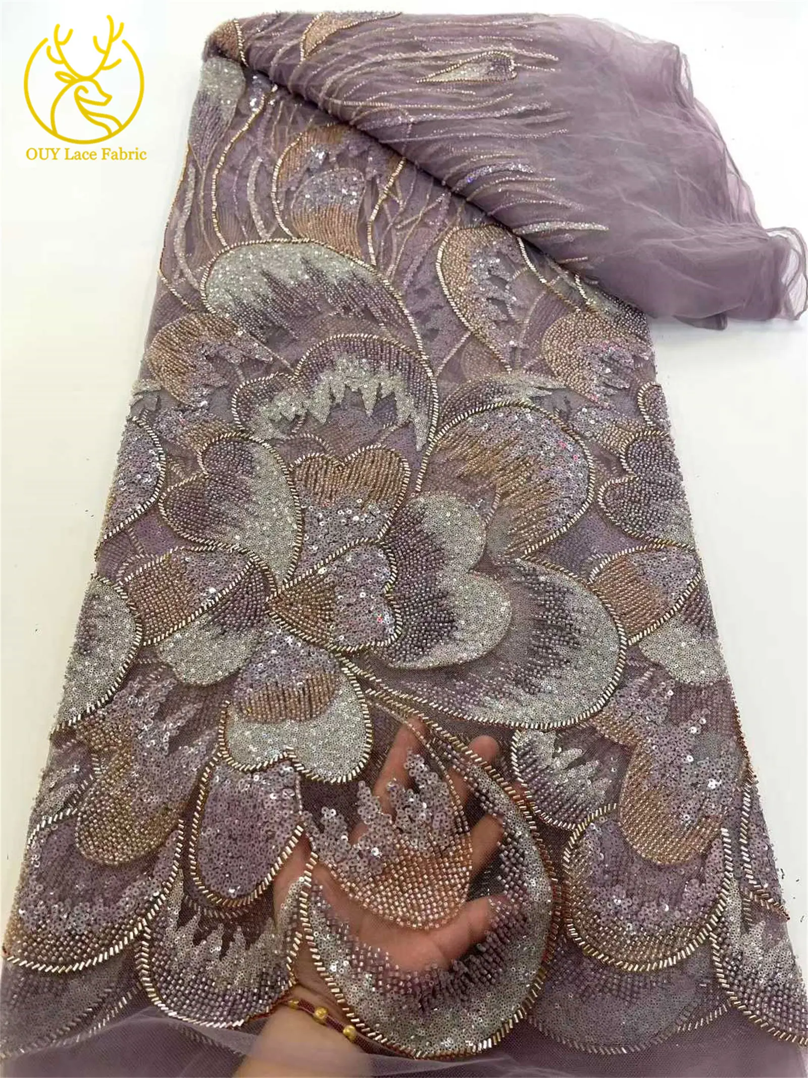 Kain Brokat Afrika 2025 untuk Pengantin Pria, 5 yard, Bordir Payet Prancis, Kain Tulle untuk Pernikahan, Bahan Jahit Pernikahan