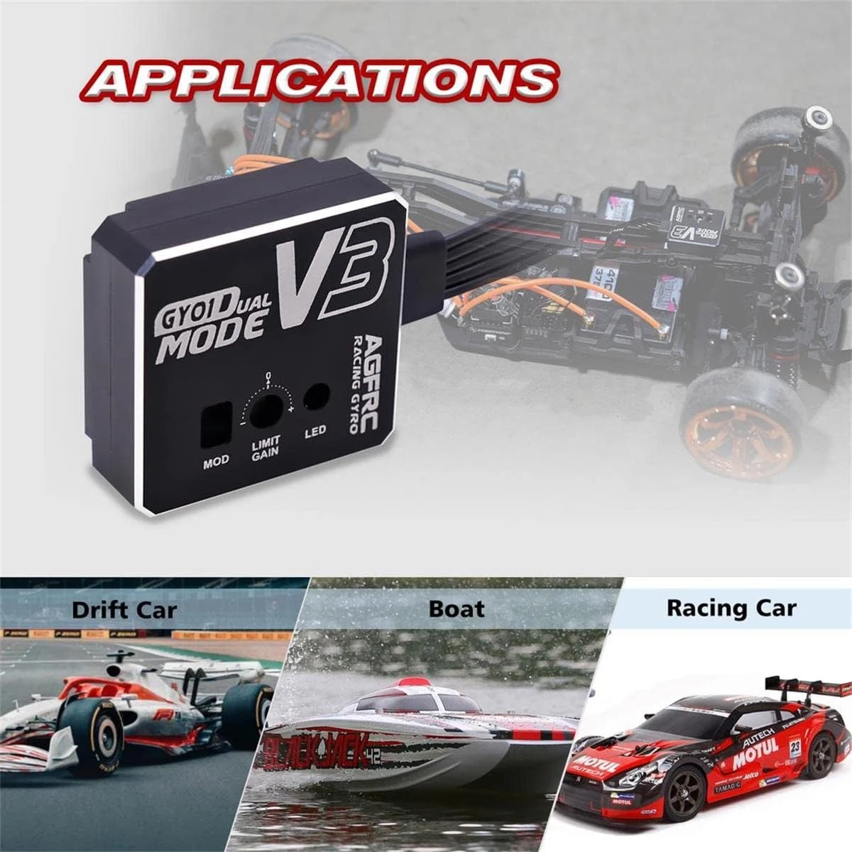 

AGFRC GY01 V3 Stable Dual Gain Aluminum Case EPA Feature Drift Tuned Racing RC Gyro For 1/28 1/18 1/10 1/8 RC Drifting Car DIY