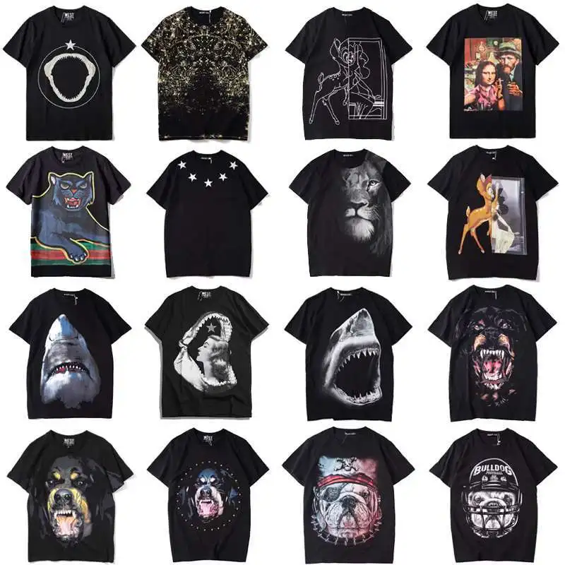 

Summer New European and American Trendy Brand Dog Head Shark Print Loose Cotton Ins Men's and Women's Short-sleeved T-shirt Top
