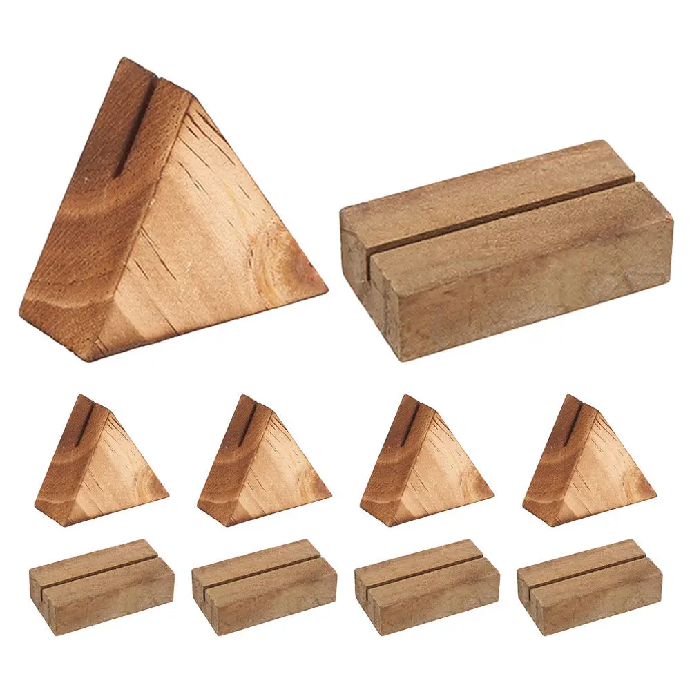 10Pcs Wooden Card Display Holder Triangle Rectangle Multipurpose Business Card Holder Photo Stand for Desk Office
