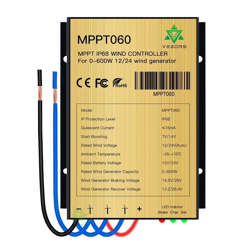 0~600W 25A Mini Wind Charge Discharge MPPT Controller IP68 Waterproof Regular Auto Match Wind Output DC AC 12/24V