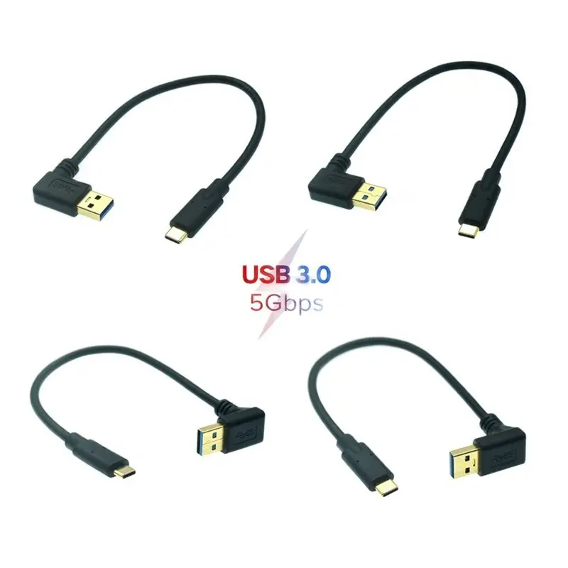 Gold Plated USB 3.0 Type-A 90° Angle Left Right Up Down Male To USB3.1 Type-C Male USB Data Sync & Charge Cable Connector 0.25m