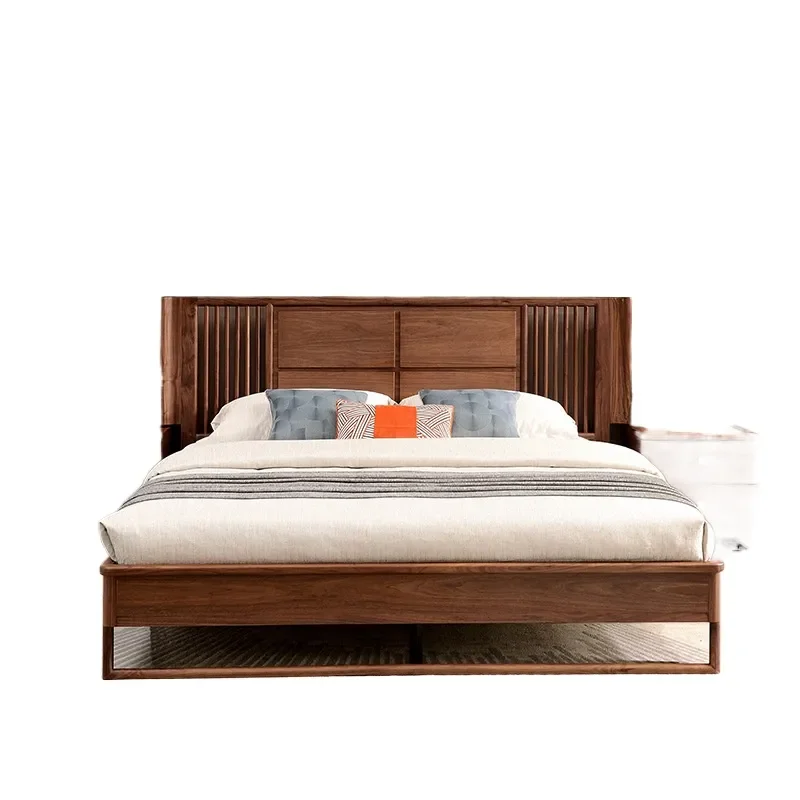 New Chinese Style Solid Wood Double Bed Simple Modern Home North American Black Walnut 1.8m Large Bed Bedroom Furniture