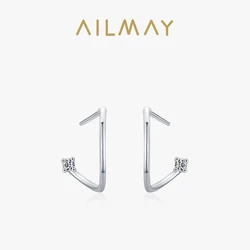 Ailmay New Arrival Personality Clear CZ Stud Earrings Fashion 100% 925 Sterling Silver For Women Girls Anti-allergy Fine Jewelry