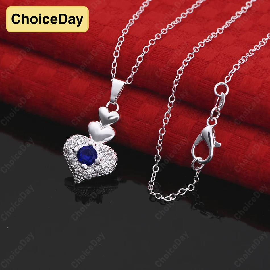 

ChoiceDay Fashion 925 Sterling Silver Delicate Heart Shape Blue Zircon Pendant Necklace Fashion Women's Gift Jewelry Accessories