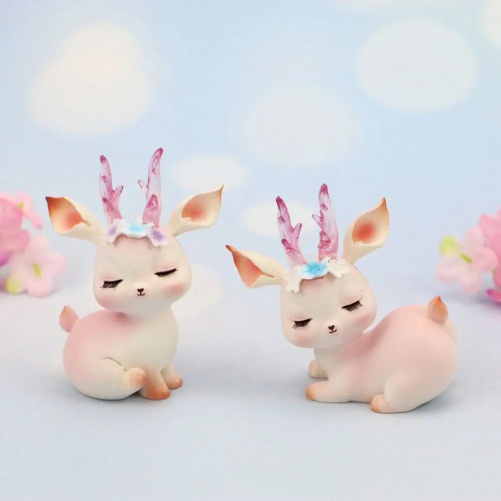 Deer Figurine Home Decorations Mini Resin Ornament Handmade Pink Deer Birthday Cake Decor