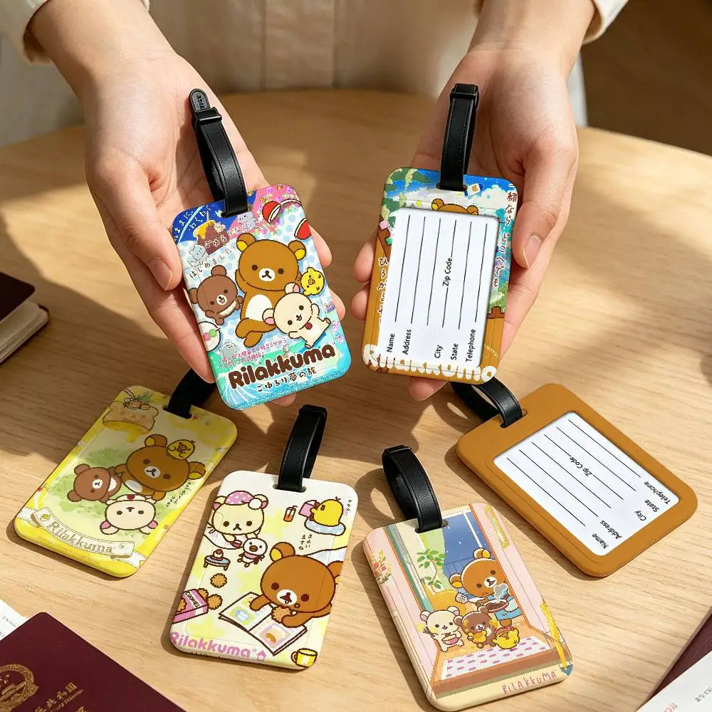 R-Rilakkuma Mellow-Comfy Travel Suitcase Luggage Tag PVC Information Card Cover Anti lost Name Marker For Backpack Bag