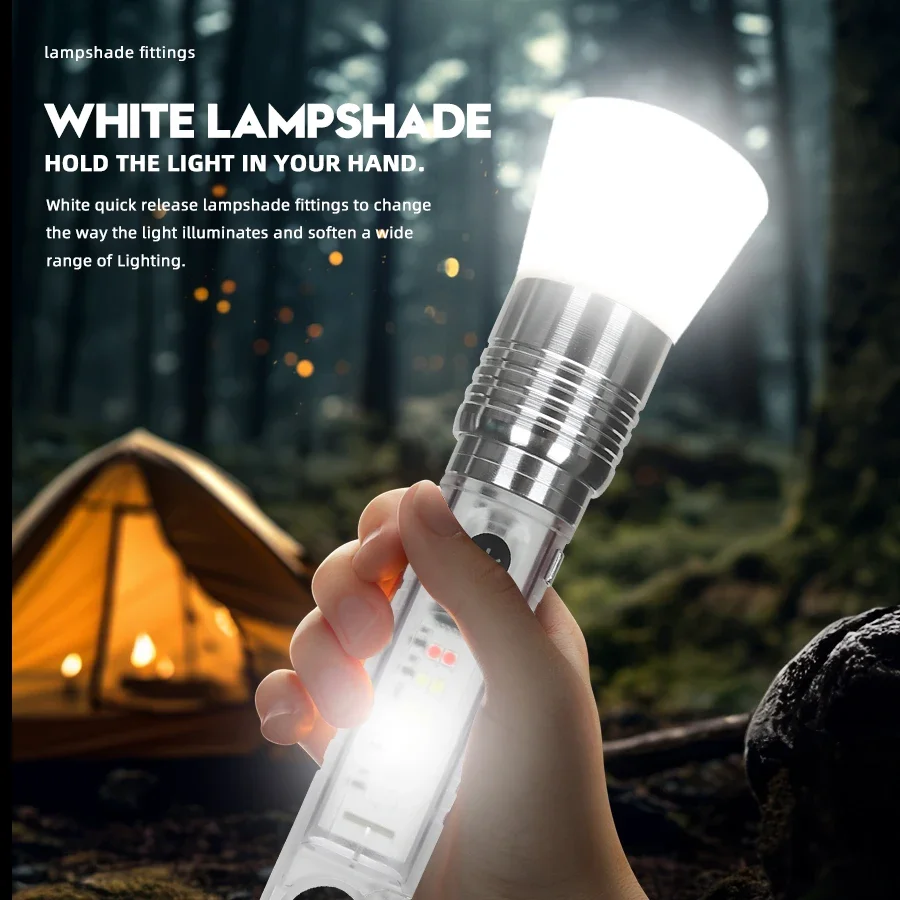 Multifunctional LED White Laser Flashlight Red Blue Flash Magnetic Suction Telescopic Zoom Flashlight Outdoor Portable Torch