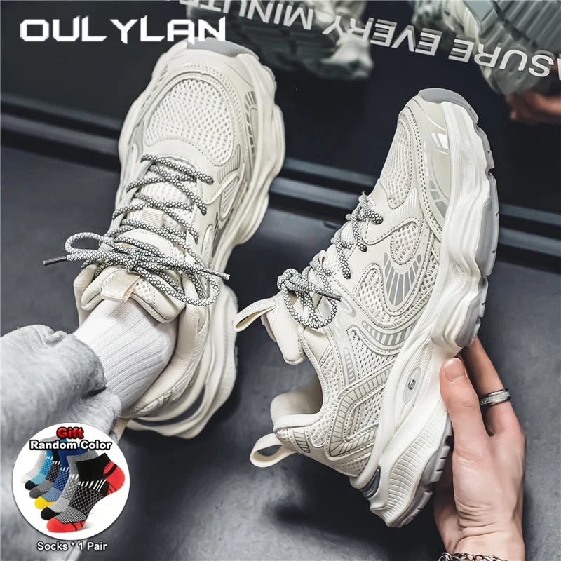 

Oulylan Men Mesh Breathable RunShoes High Quality Casual Sport Shoes Thick Soled Non-slip Sneakers Mixed Color Athletic Footwear