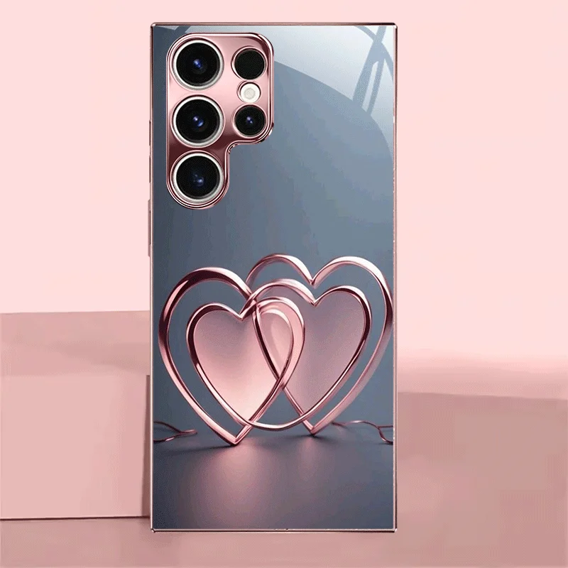 Phone Case Pink Embracing Love s26 ultra case s25 ultra New Glass phone case for Samsung Galaxy S26 25 24 23 22 21 FE Ultra Plus