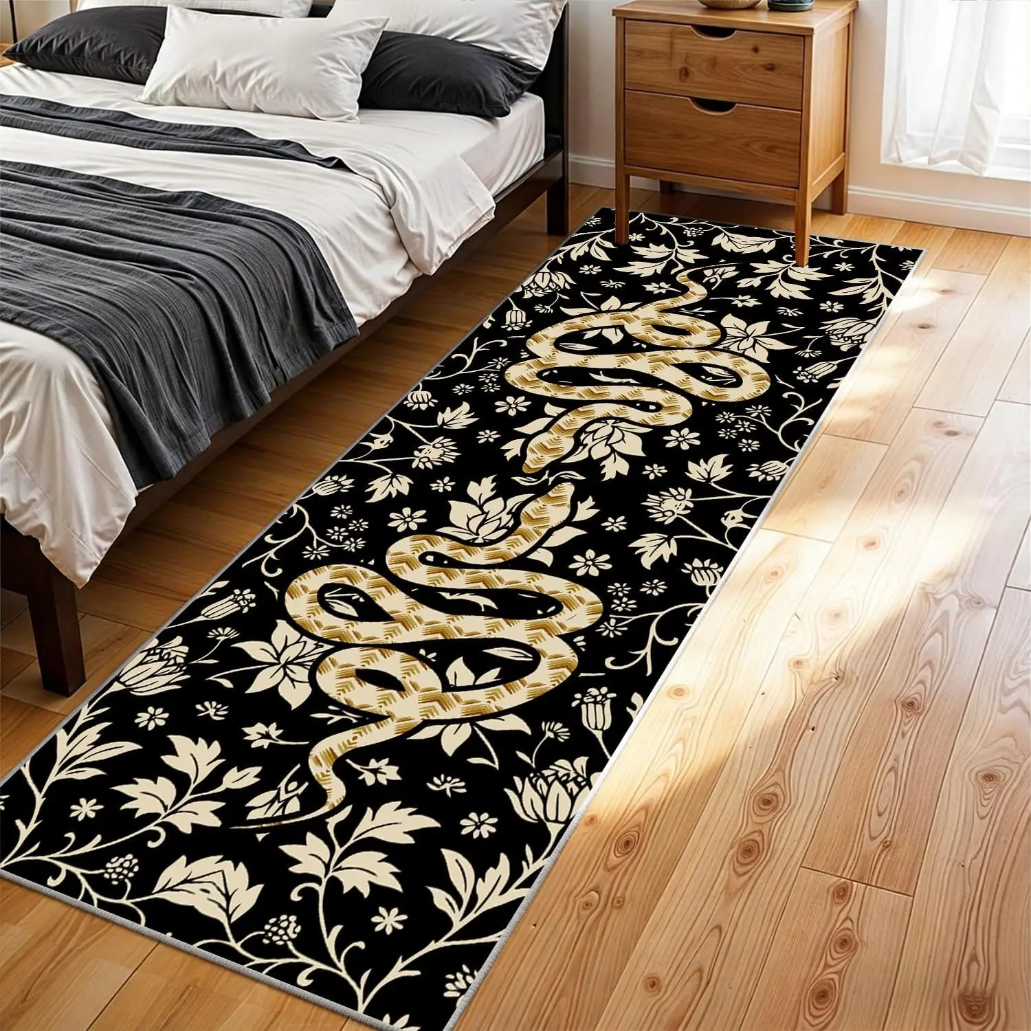 Occult Art Runner Carpet Python Snake Area Rug Anti Slip Baroque Floral Vine Design Bedroom Hallway Bedside Floor Mat