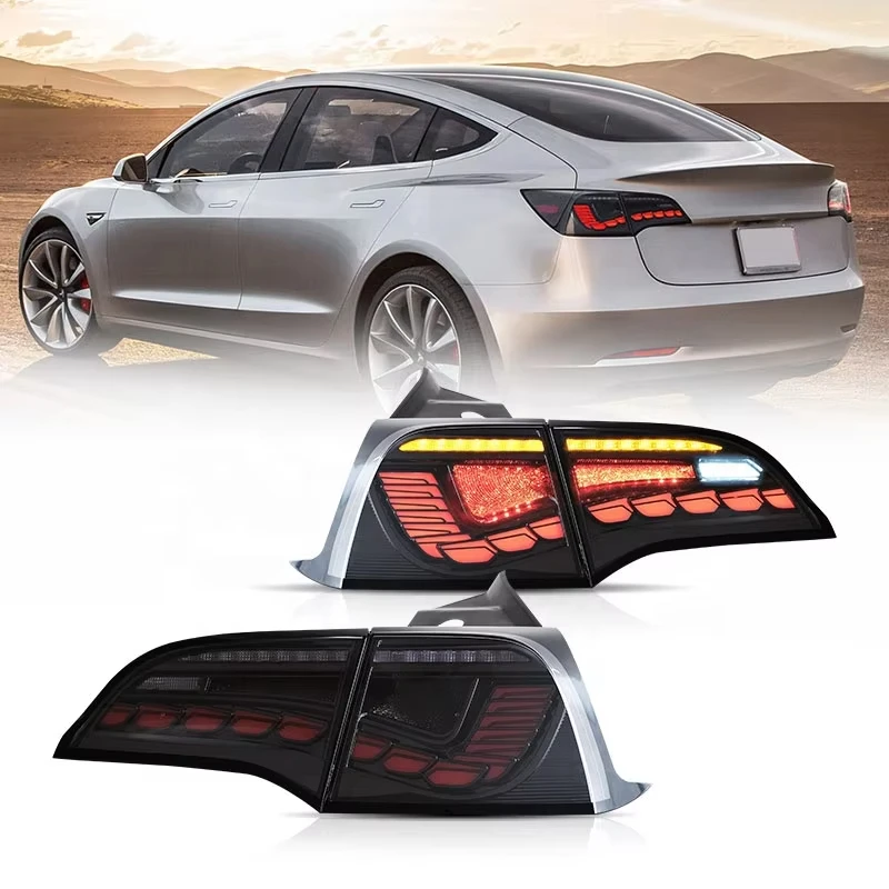 

VLAND Factory New Style Full LED Taillights 2017 2019 2020 2021 Tail Lights for Tesla Model 3 Led Smoke Reverse Brake Lamp