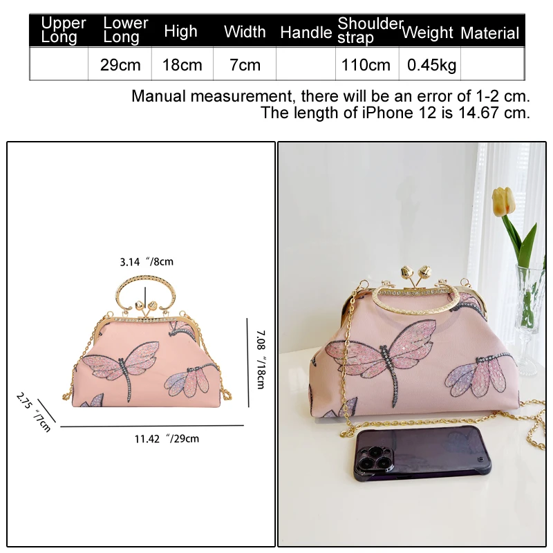 Butterfly embroidery handbag for women Sparkly Sequins Party Evening bag Banquet Clutch bag for Girl PROM shoulder crossbody bag