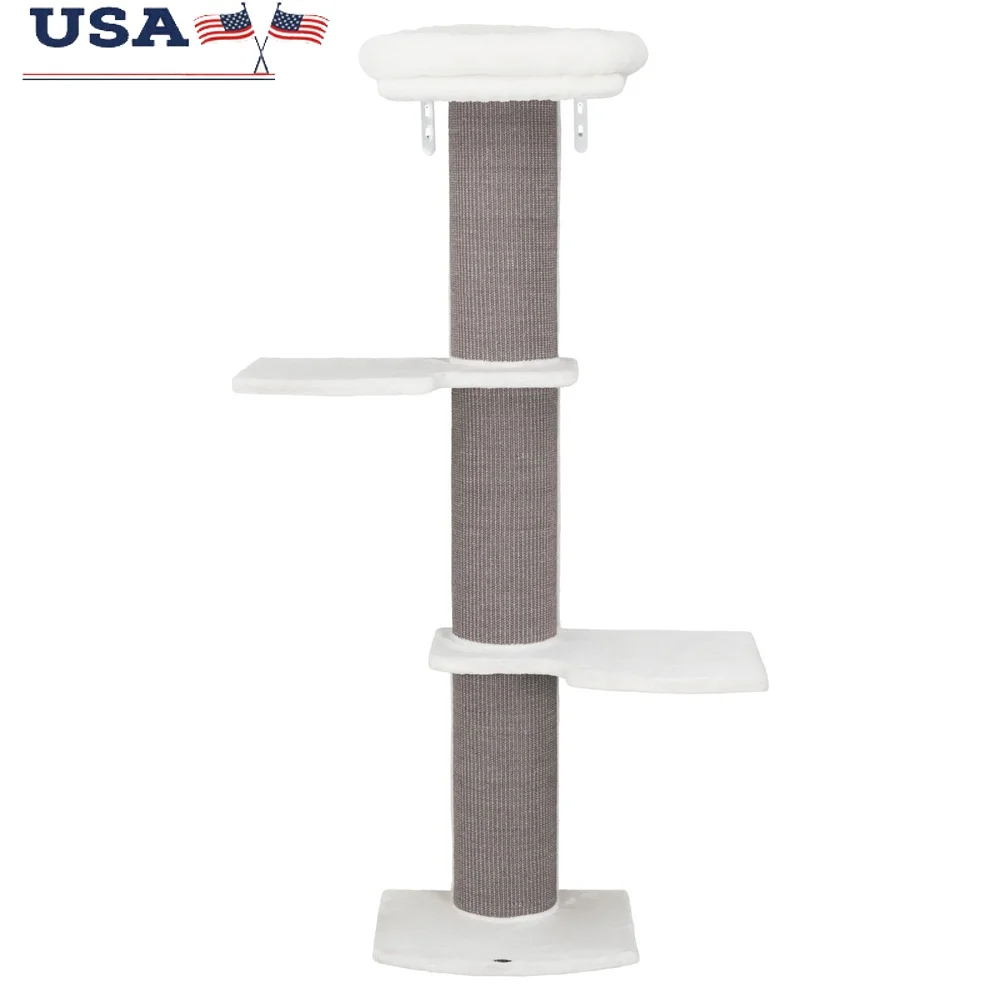 

3-Level 63 Cat Tree with Plush Platforms and Sisal Scratching Posts Wall Brackets Cozy Removable Bed Cats