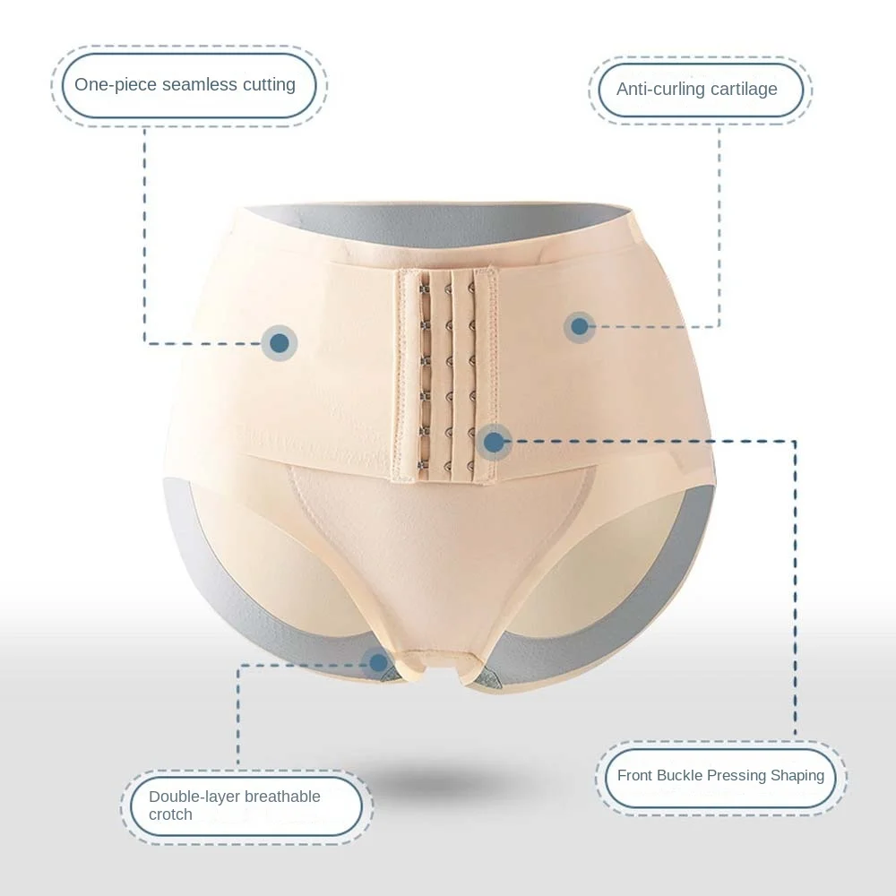 High Waist Butt Lifting Briefs with Buckle Waist Trainer Ice Silk Seamless Panties Women Belly Contracting Lingerie