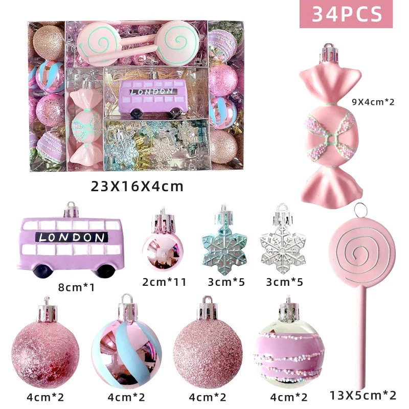 34/58/80pcs Pink Christmas Ball Ornaments Candy Box Plastic Painted Christmas Tree Party Decoration Christmas Spheres Pendant view 4