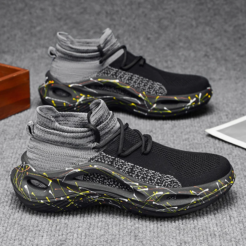 Men's Breathable Knit Sneakers Lightweight Running Shoes Casual Sock-style Sports Shoes