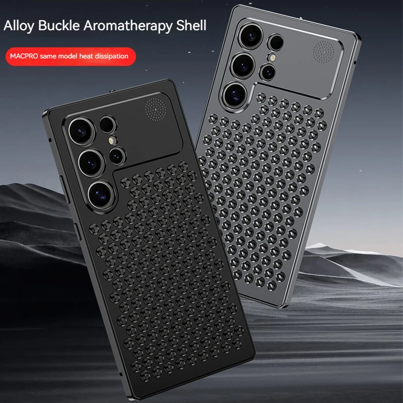 Metal All Aluminum Alloy Hollow Heat Dissipation Phone Case For Samsung S24 S23 Ultra  Anti Drop And Shock-absorbing Back Cover