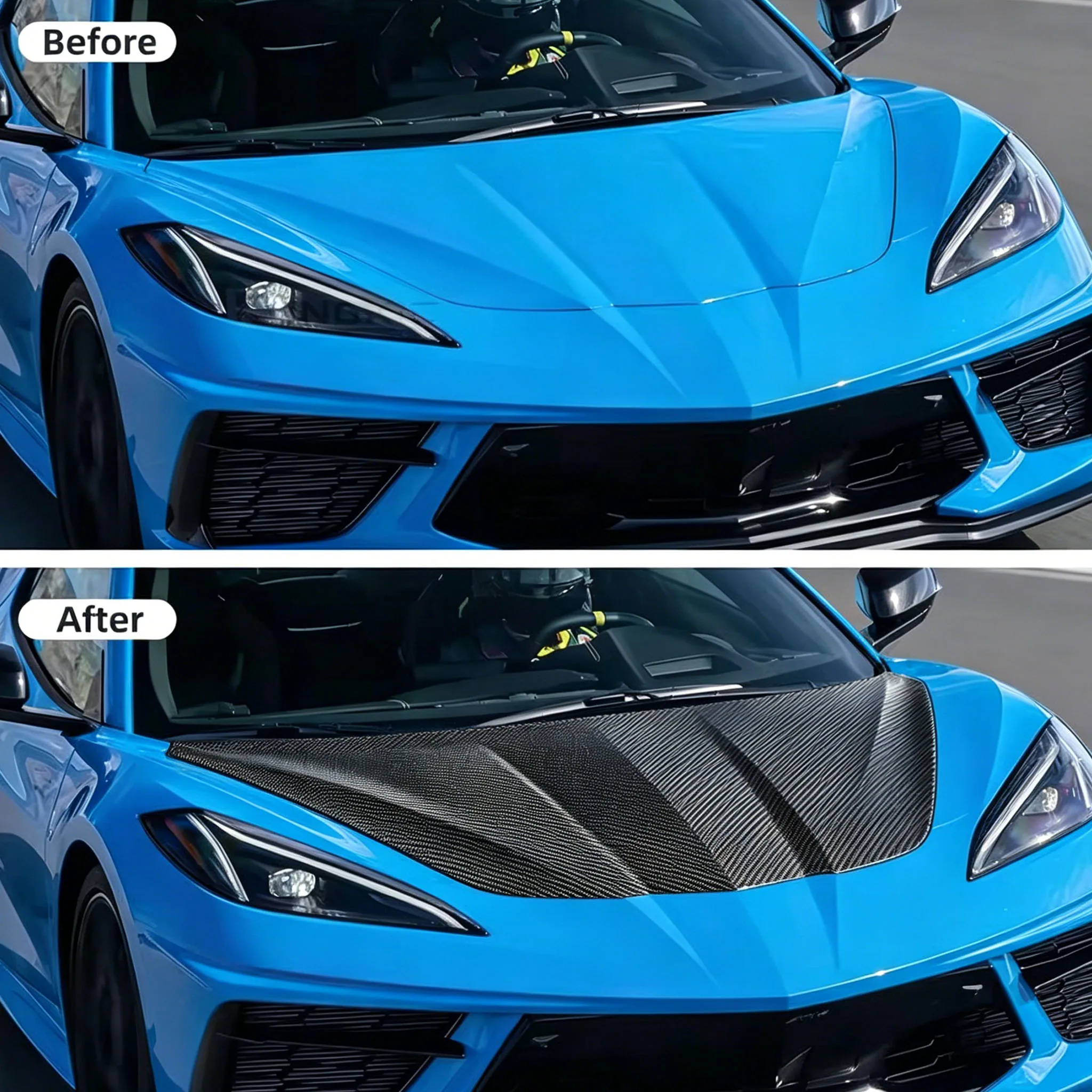 For Chevrolet Corvette C8 2020 2021-2025 Carbon Fiber Pattern PPF Car Paint Protection Film Engine Hood Front Bonnet Sticker