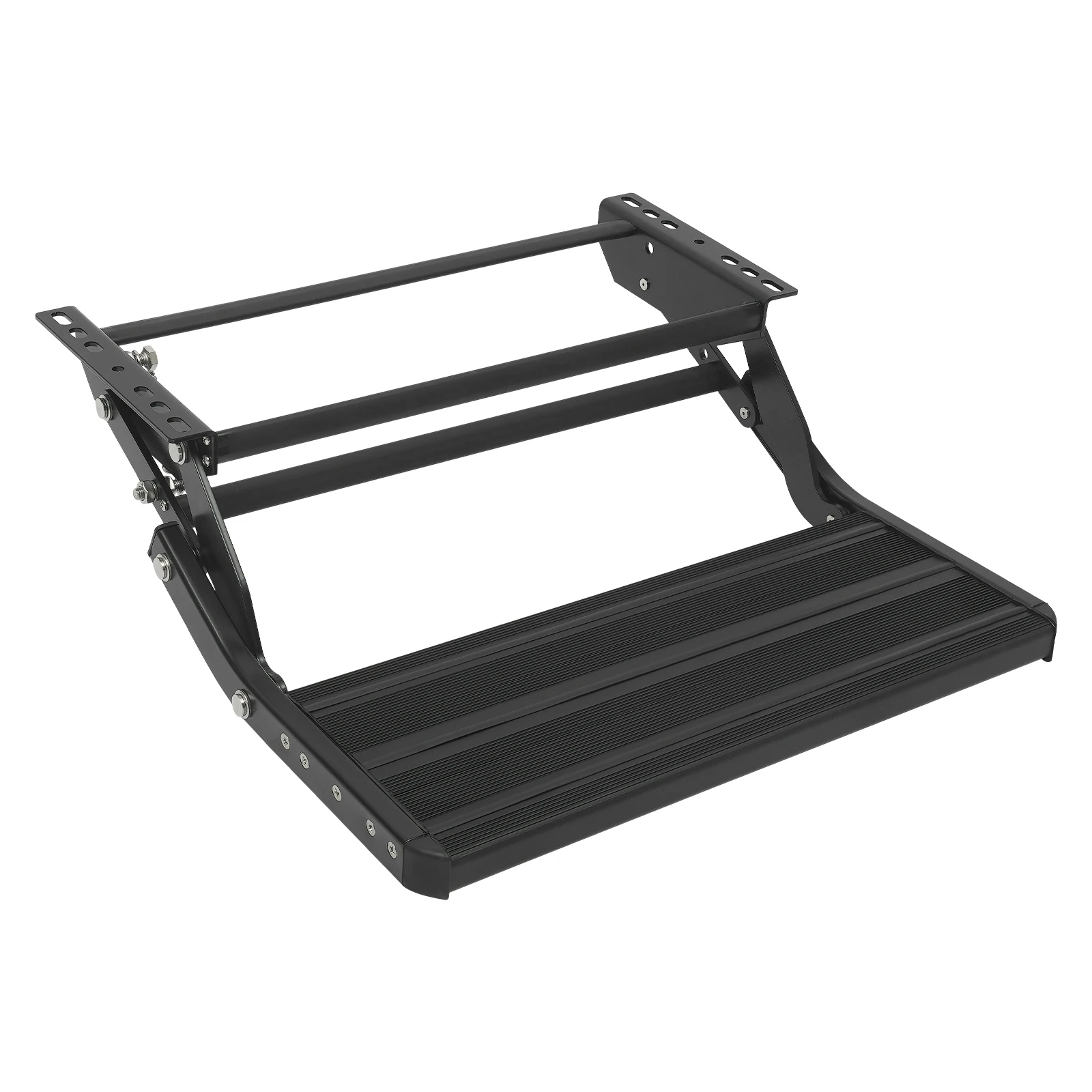 RV Step Single Layer Aluminium, 440lbs Load Capacity Black Folding Step for Caravan Trailer, Anti-Slip Surface Drop-Down Step With 15.75-23.62in Clearance