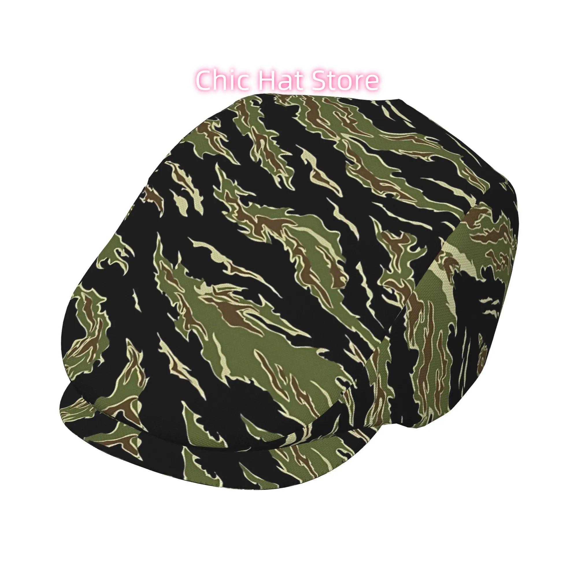 1pc Night Tiger Camouflage All-over Print Flat-top Hats for Men and Women, Newsboy Caps, Berets, Irish Hats, Driver Caps,  Hats,