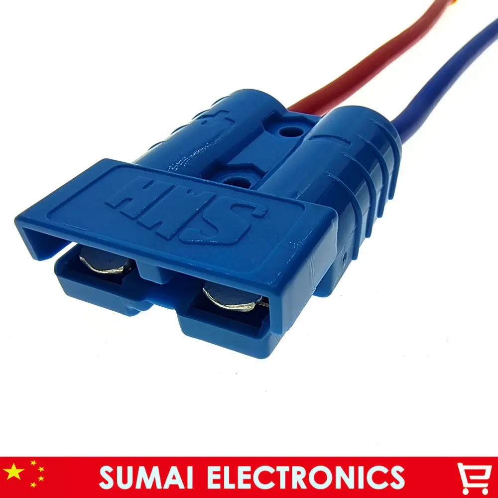 Blue SMH 2P 50A 600V Power Connector Battery Plug with 15 CM 10 AWG cable for APC inverter power, forklift electrocar