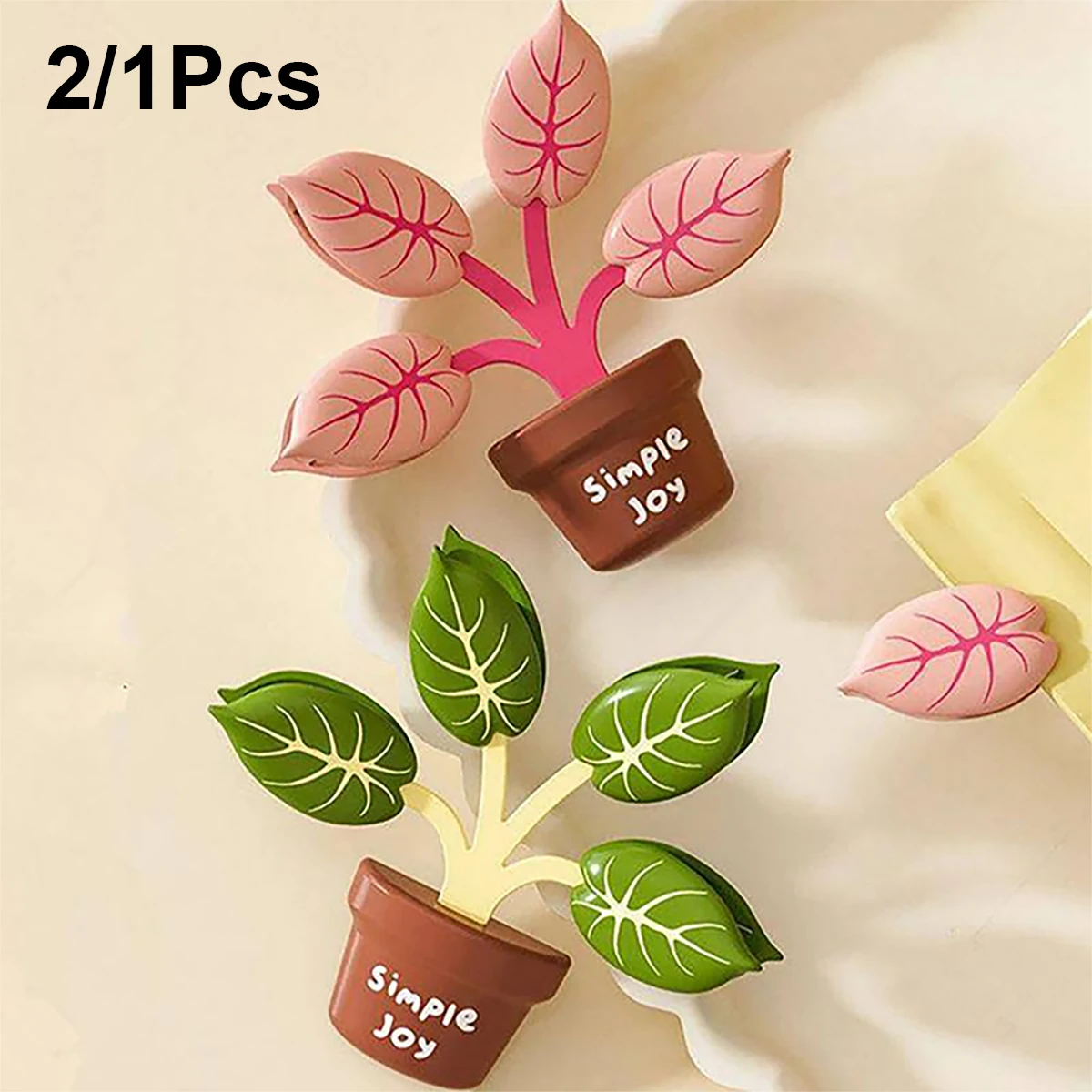 2Pcs/1Pc Potted Plant Magnetic Refrigerator Clips, Leaf-Shaped Sealing Clips, Cute Magnetic Refrigerator Stickers, Lunch Box Clips, Floral Decorations
