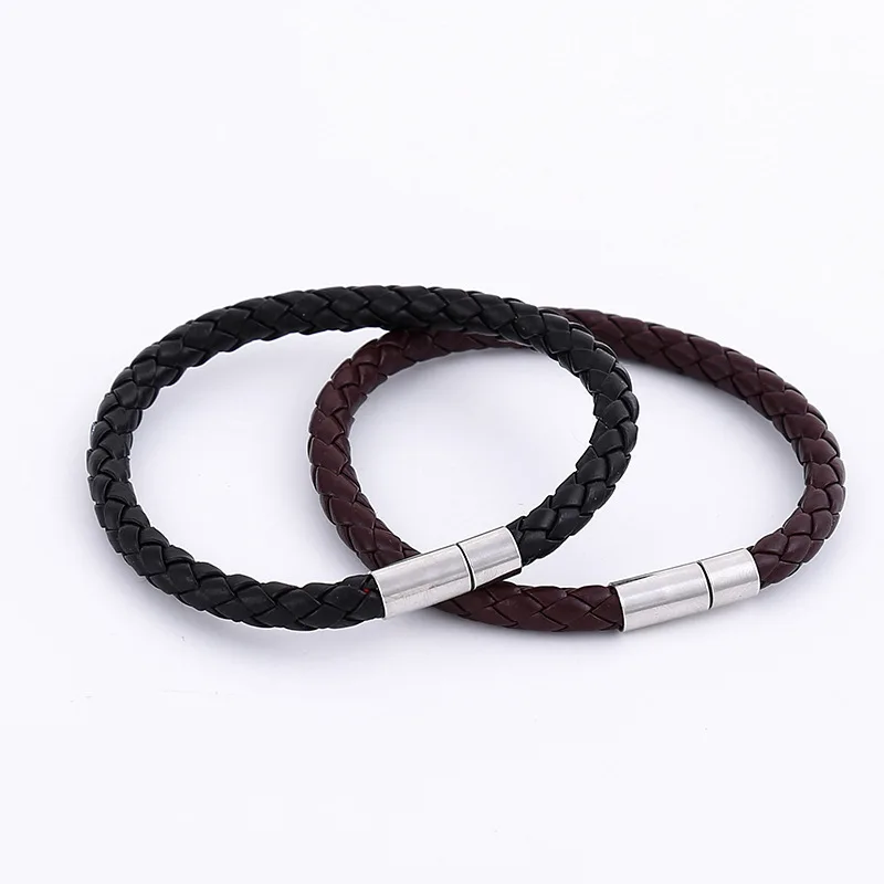 2PCS Black Plus Brown PU Leather Men\'s Magnetic Suction Bracelet Business The Mature and Elegant Gift for Men