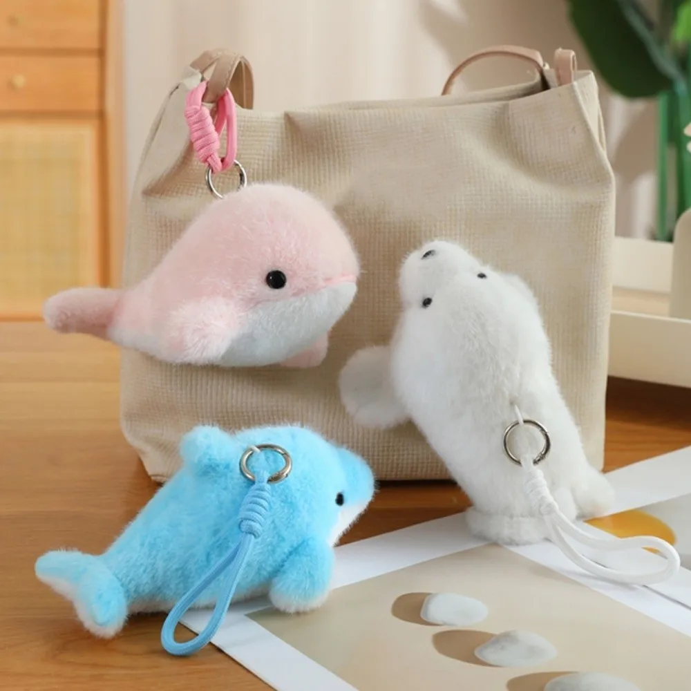 LLavero de muñeco de peluche con delfines y animales en el océano, colgante para bolso, mochila, dijes, llavero de Animal relleno, llaveros de muñeco de peluche suave y divertido