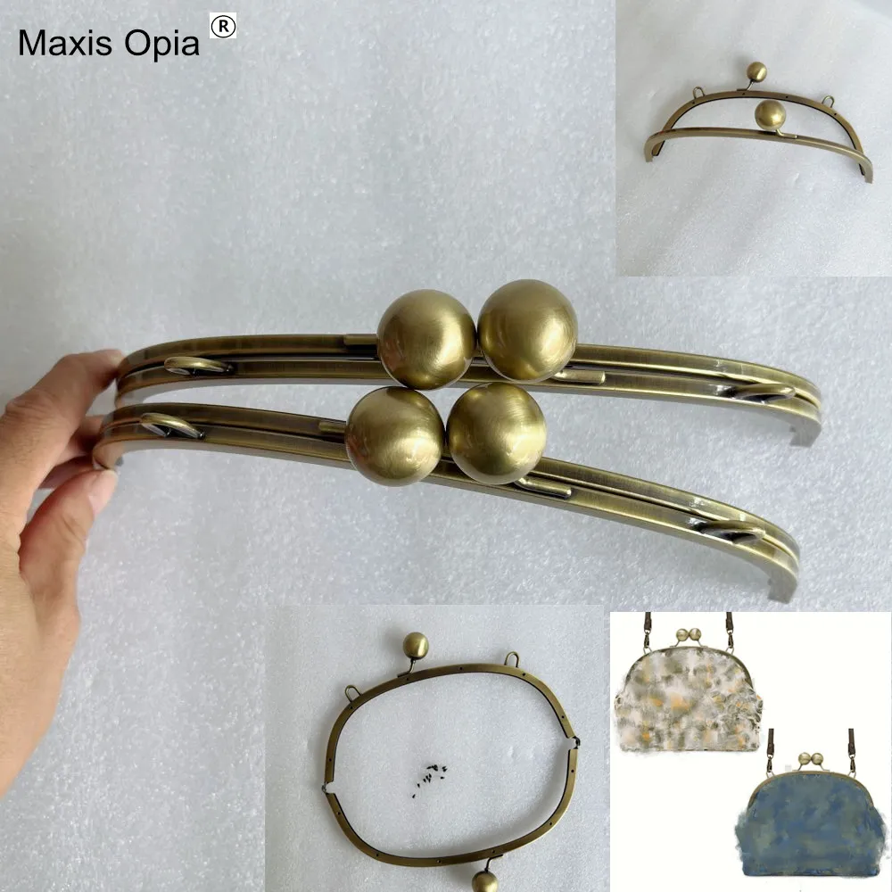 26.0*10.0cm Antique Brass Big Ball Claps Screws With Loops Metal Purse Frame Wholesale Handbag Accessories Obag Parts Handles