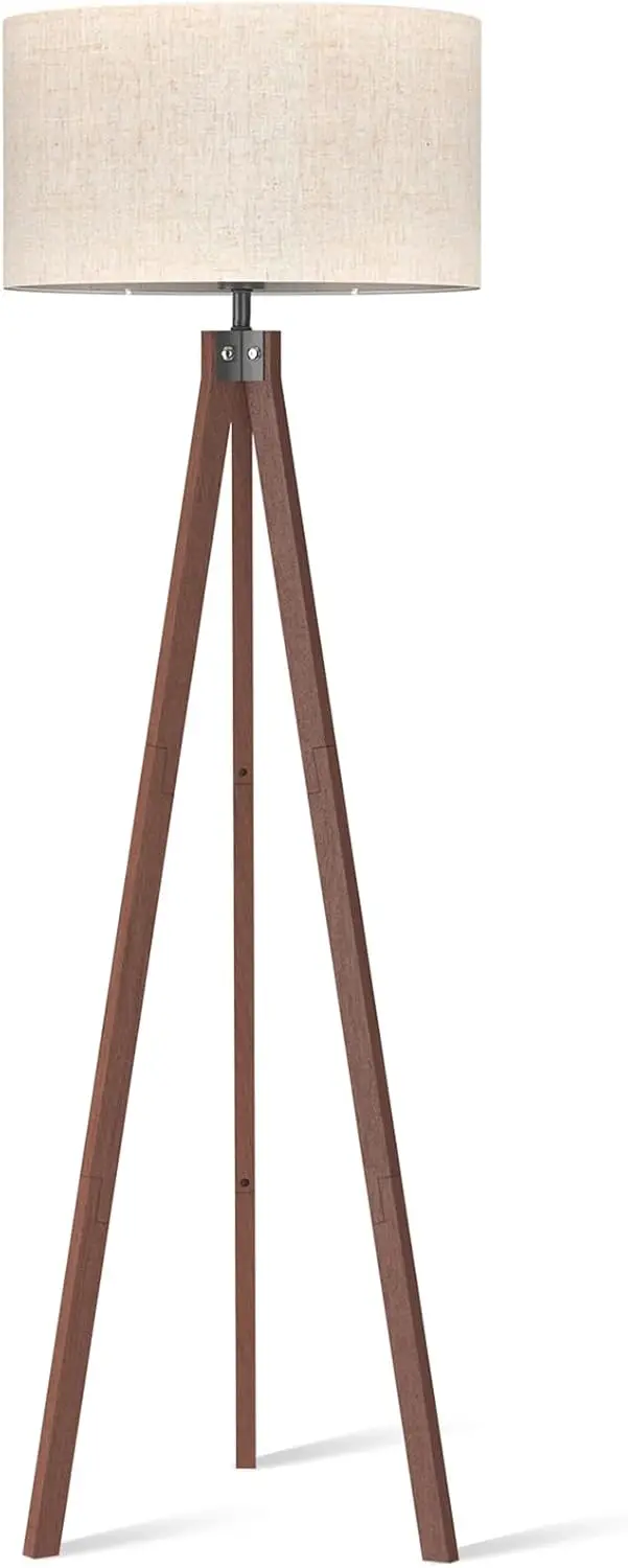

Mid Century Wood Tripod Floor Lamp, Modern Standing Light for Living Room, Bedroom, Office, Flaxen Shade, E26 Base