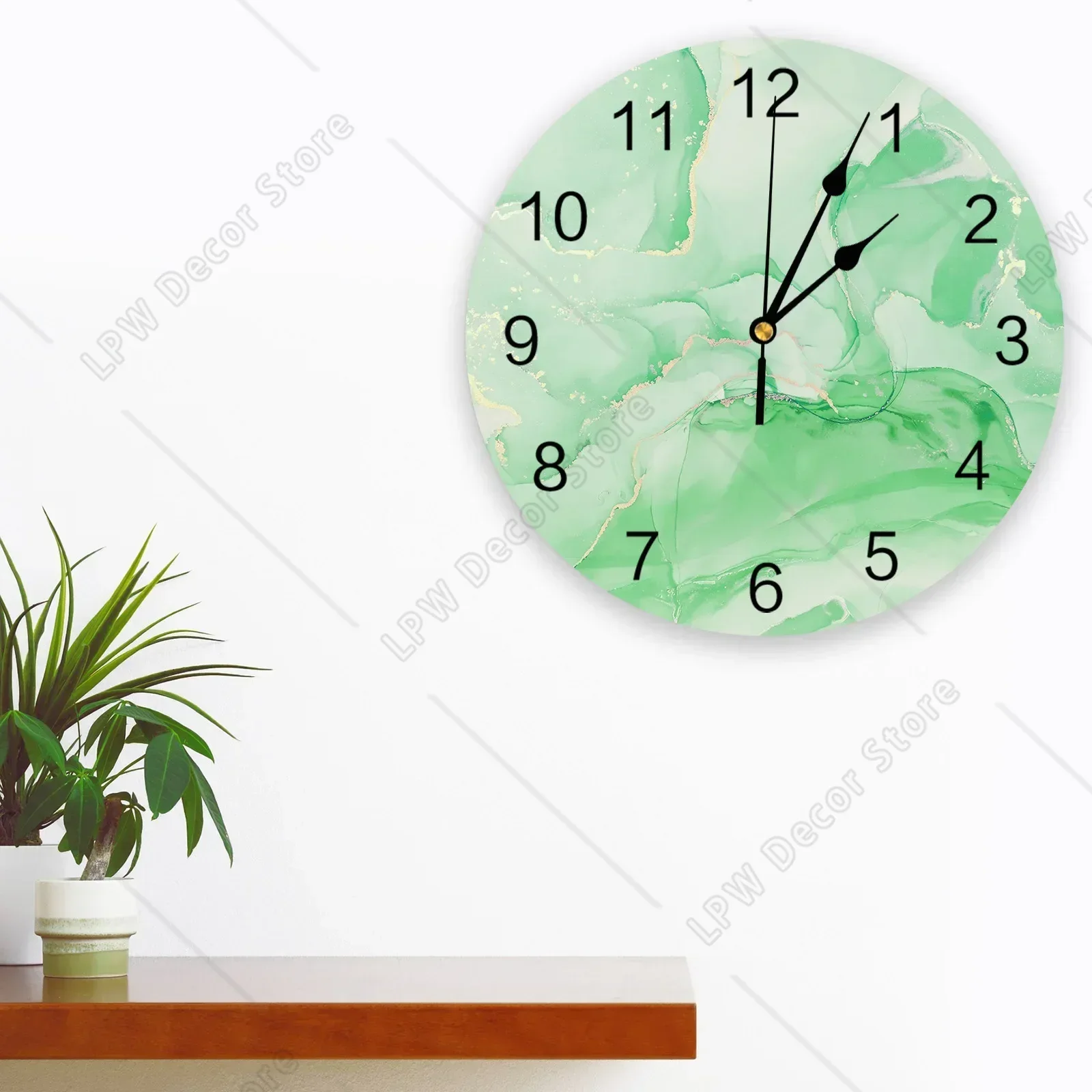 Marble Simple Pure Diagonal Color Gold Edge Green Wall Clock Food Cafe Restaurant Decoration Round Wall Clock Home Decoration