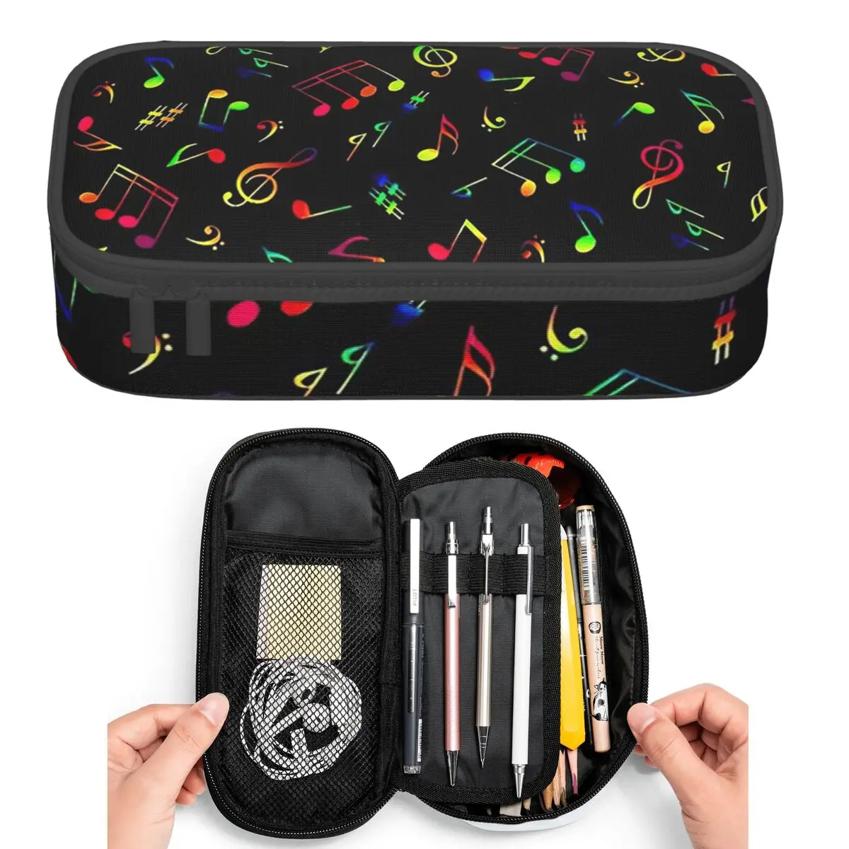 

Красочные неоновые пеналы с узором в виде музыкальных нот для студентов, пенал-коробка, сумка для карандашей, пенал большой вместимости, держатель для ручек
