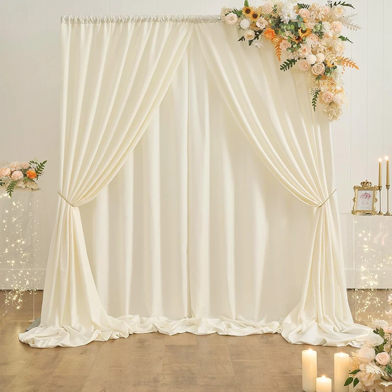 2 Panels Ivory Backdrop Curtains Thick Wrinkle Resistant Polyester Wedding Drapes for Birthday Photography Party Home Decoration