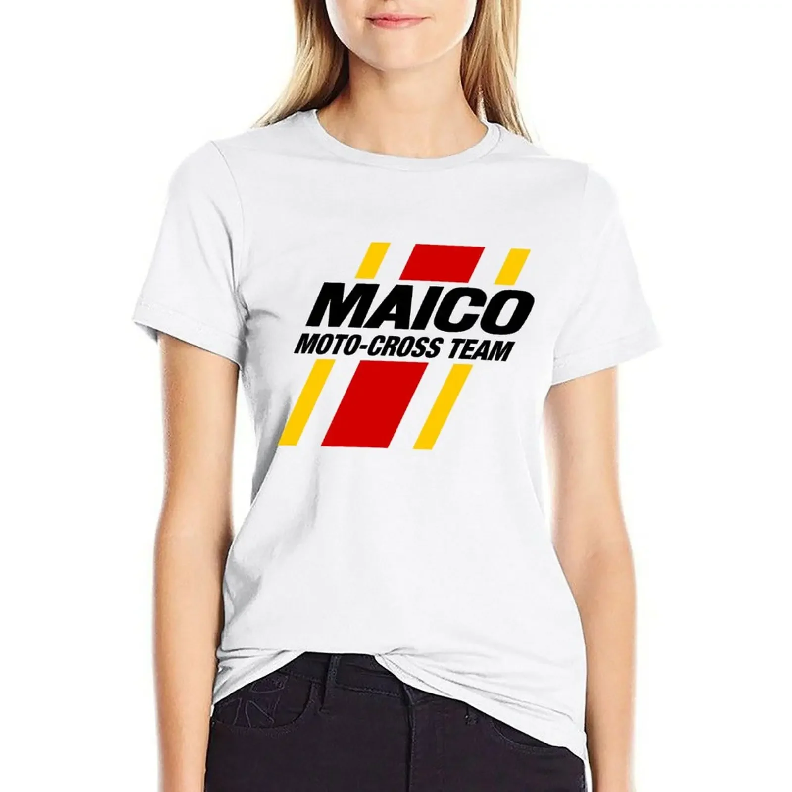 

MAICO Moto-Cross Team Graphic w Red & Yellow Stripes T-shirt summer clothes summer top t-shirts for Women graphic tees