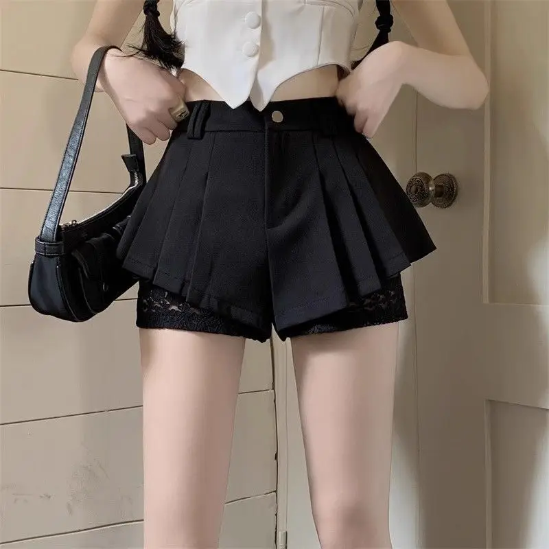 Lace Trim Skort High Waist Flare Pants Dress Spring Summer 2026 Women Chic Outfit Street Style Stretchy