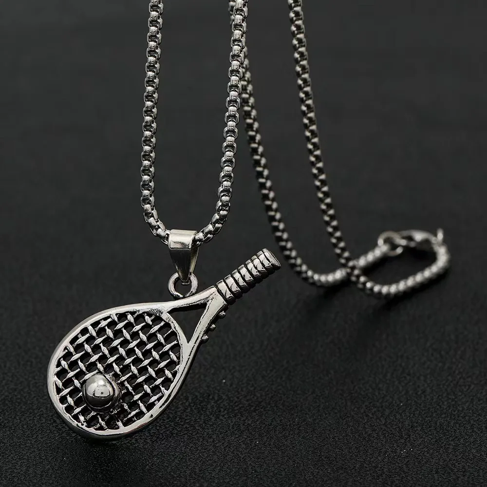 Trendy Brand Badminton Racket Pendant Necklace Hip Hop Style Necklaces Versatile Men's Fashion Accessories Cool Daily Wear