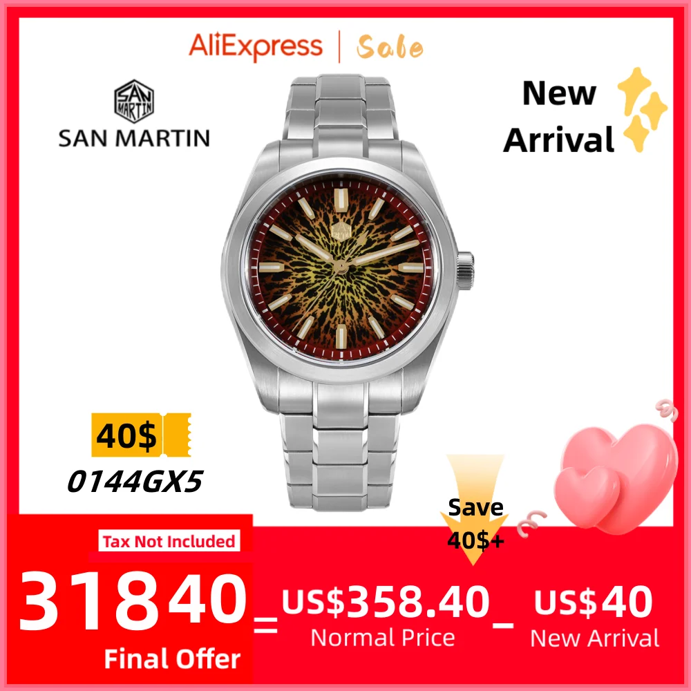 

San Martin 39mm Original Retro Gold Brown JianZhan Dial Watch Men's Luxury Wristwatch Miyota 90S5 Sapphire Waterproof SN0144GX-5